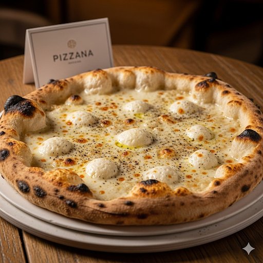 Freshly baked white pizza with mozzarella and black pepper at Pizzana restaurant in Los Angeles.