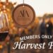 A festive image featuring the AJA Vineyards logo and a full glass of red wine, with the text "Members Only Event - Harvest Party."