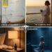 A four-quadrant collage for Culinary Passages showing a luxury IV drip, a woman in a white robe on a cruise balcony at sunset, a minimalist night-shift recovery nightstand with a silk mask, and a woman meditating in a blue-lit steam room.