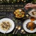 A high-end lifestyle advertisement for Culinary Passages featuring a dark marble tabletop with truffle gnocchi, roasted potatoes, and a melting chocolate sphere. Gold text reads: "A Hidden Sanctuary For Foodie Families: Fia Santa Monica.