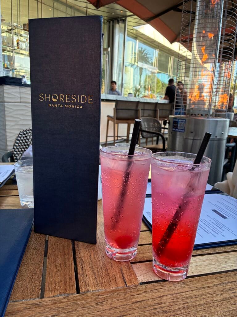 Two Shirley Temple mocktails served table-side in Santa Monica