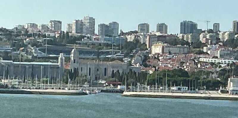 Sailing past Belém and the Jerónimos Monastery on the way out of Lisbon