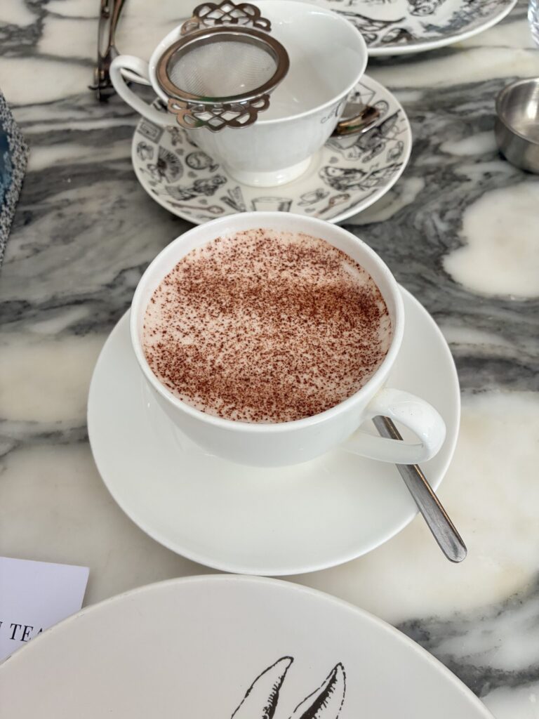 Hot chocolate for the kids at the Mad Hatter’s Afternoon Tea, a fun stop when dining in London with kids