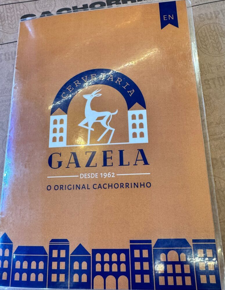 The menu at Cervejaria Gazela in Porto, home of the original cachorrinho