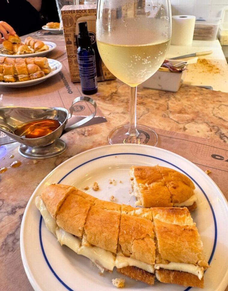 A cachorrinho and vinho verde at Cervejaria Gazela, a short Uber ride from the Porto cruise port