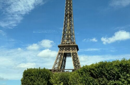 The Eiffel Tower, seen on our bus tour from Le Havre to Paris
