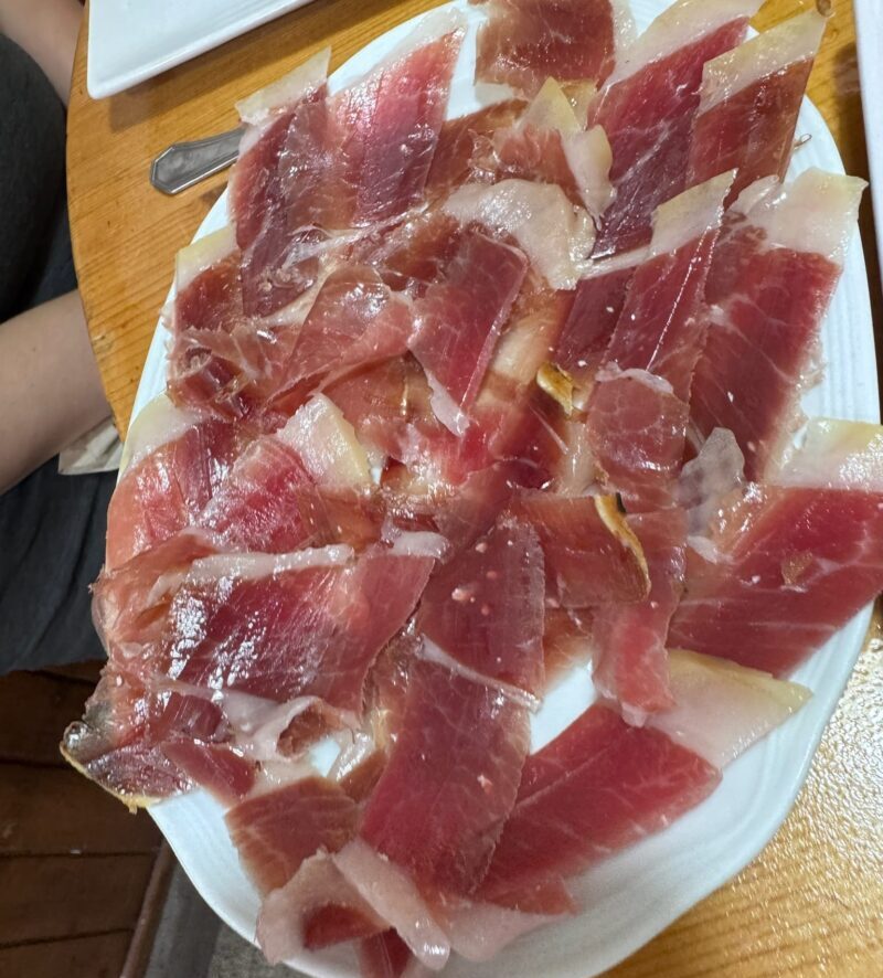 A plate of Iberian ham at Bodeguiña O Viñedo de Tito in La Coruña