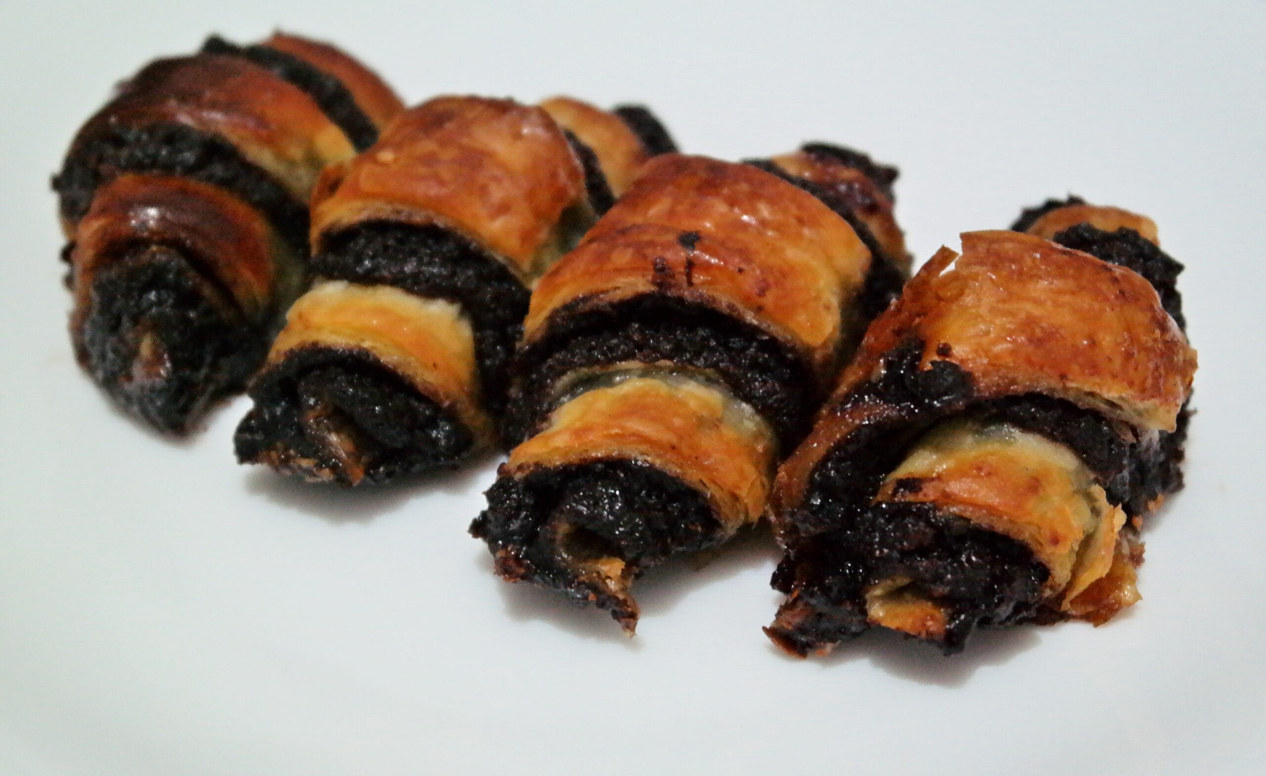 Freshly baked chocolate rugelach, one of the traditional Jewish bakery pastries Bea's Bakery makes alongside its cookies.