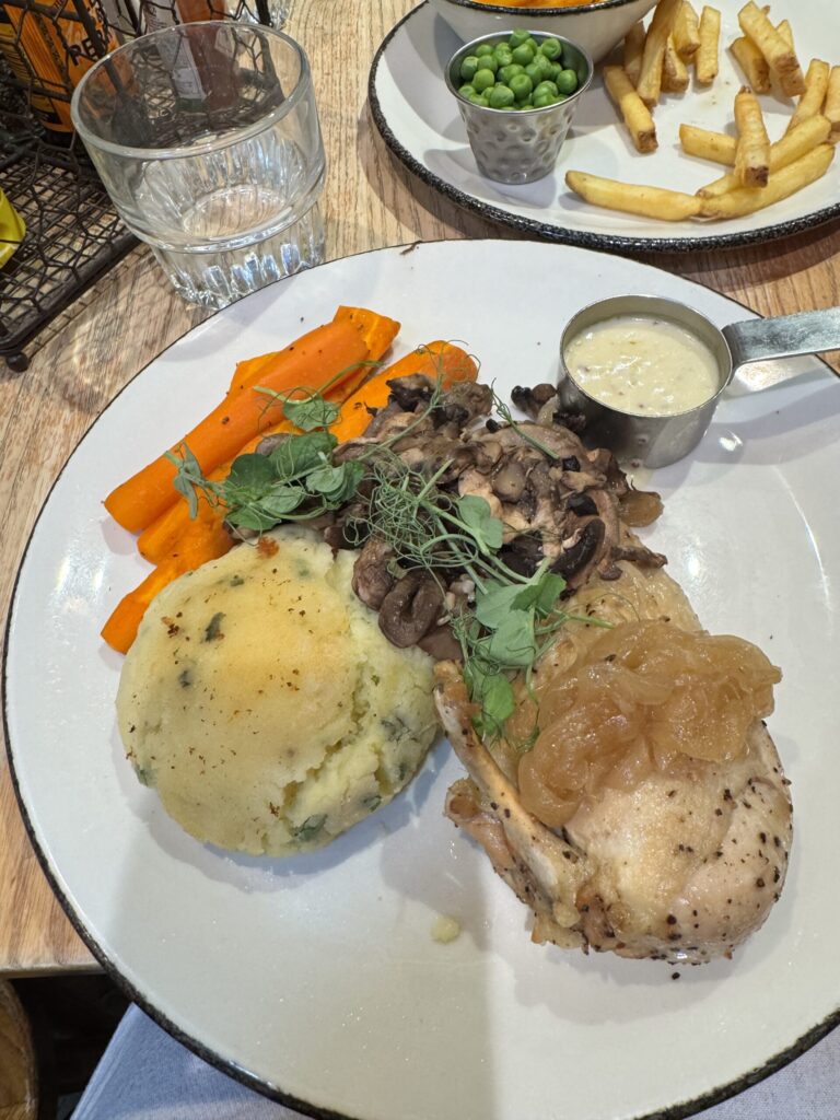 Chicken with bubble and squeak at The Curator, Heathrow Terminal 3