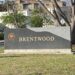 Brentwood neighborhood sign near Teleferic Barcelona on San Vicente Boulevard, Los Angeles