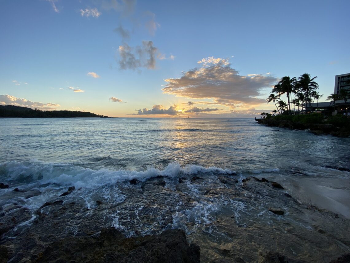 Sunset view of the North Shore coastline near Turtle Bay Resort, Oahu