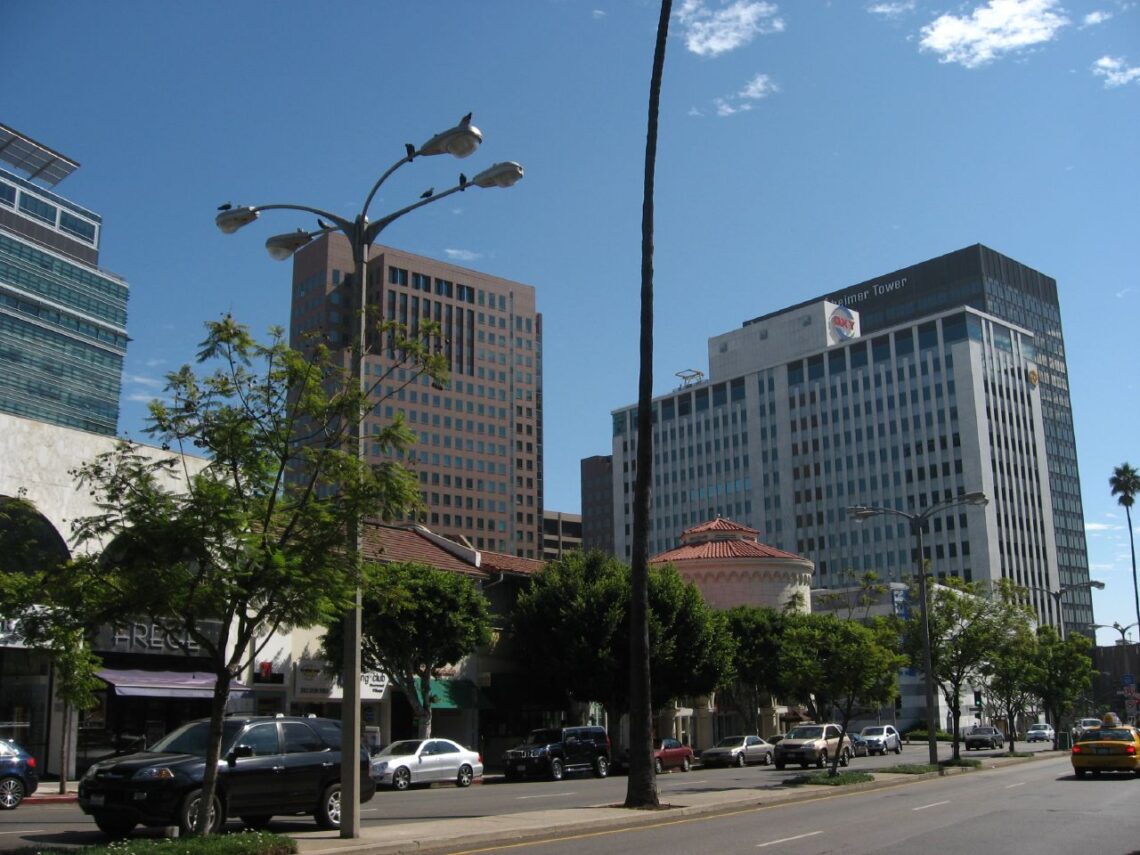 Westwood Village street scene in Los Angeles, near STK Westwood steakhouse