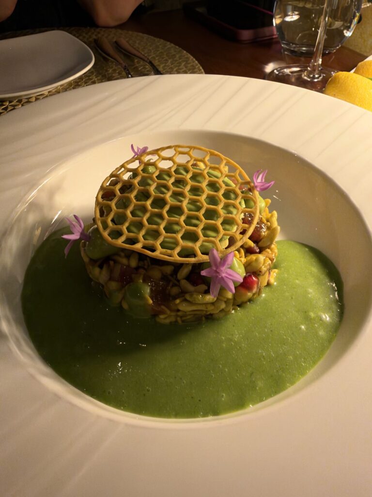 Tuna bhel puri with green chutney and lattice crisp at Kahani