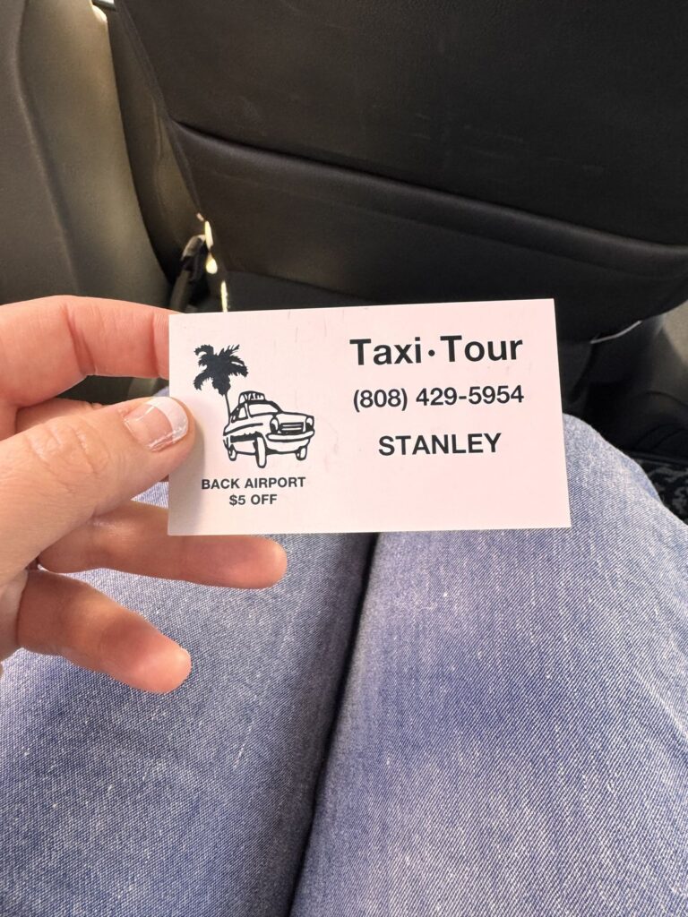 Business card from our Oahu taxi driver