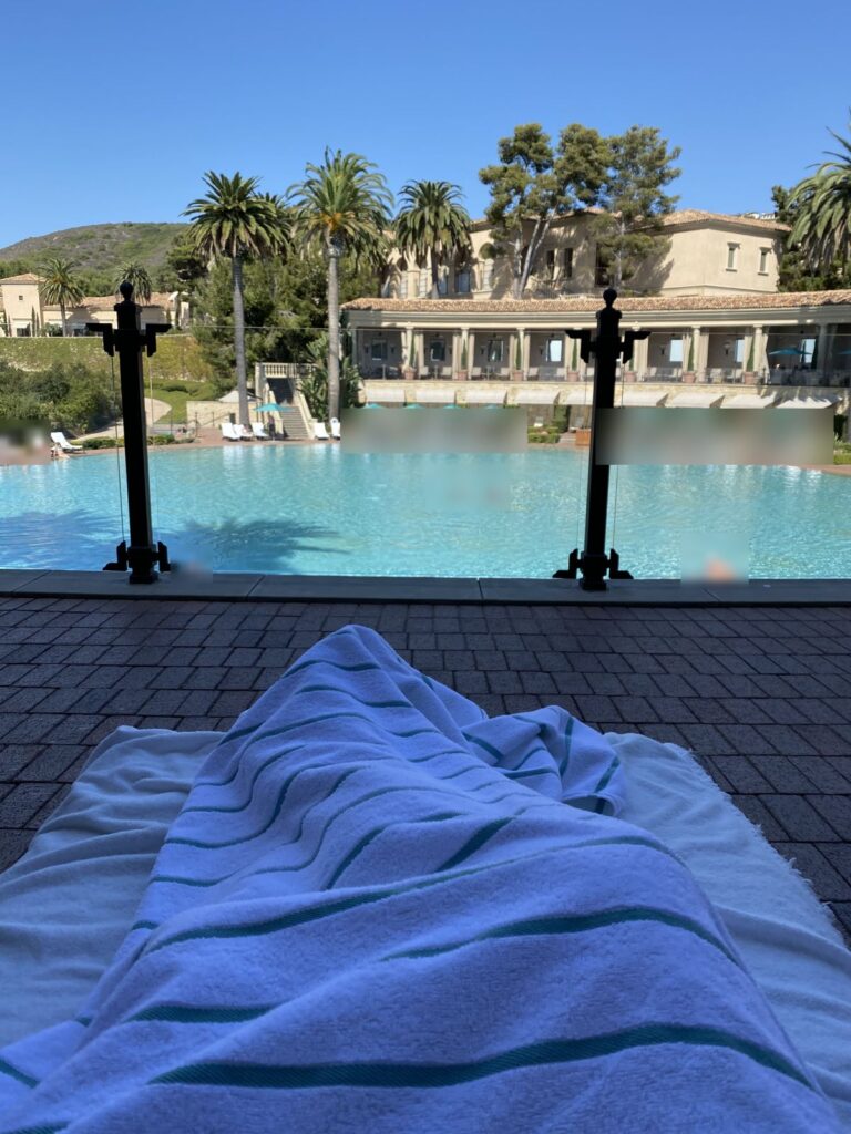 View of the Coliseum Pool from a cabana at The Resort at Pelican Hill