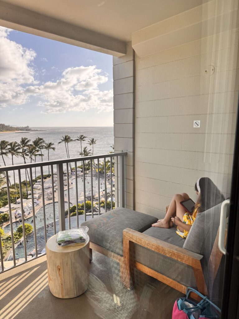 Balcony of our ocean-view room at Ritz-Carlton Turtle Bay