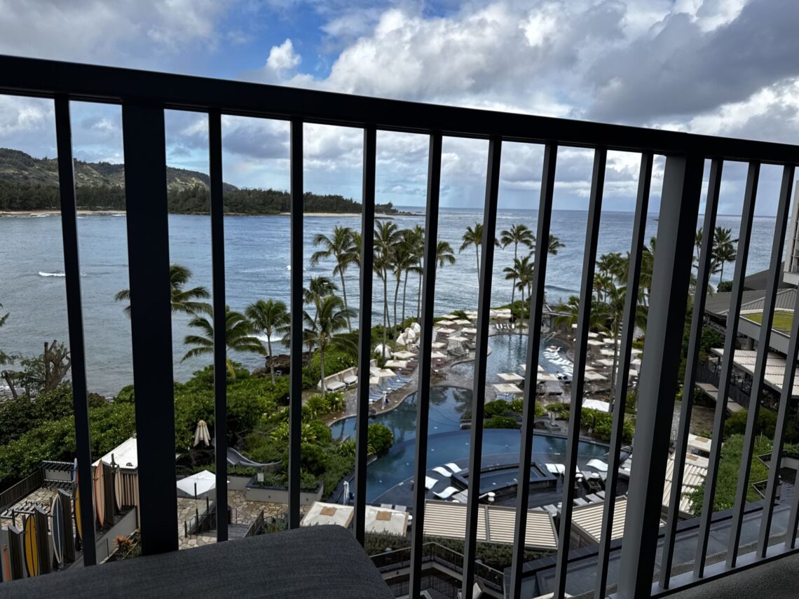 View of the pools and Kuilima Cove from our room at Turtle Bay